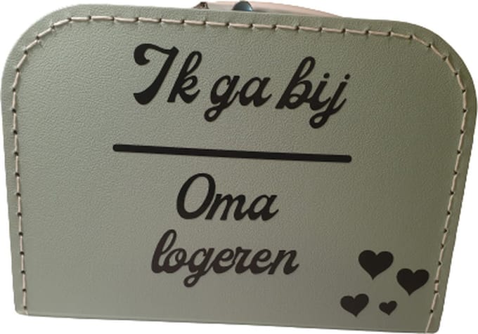 Kinderkoffertje Mintgroen "Ik ga bij oma logeren" 25 cm.
