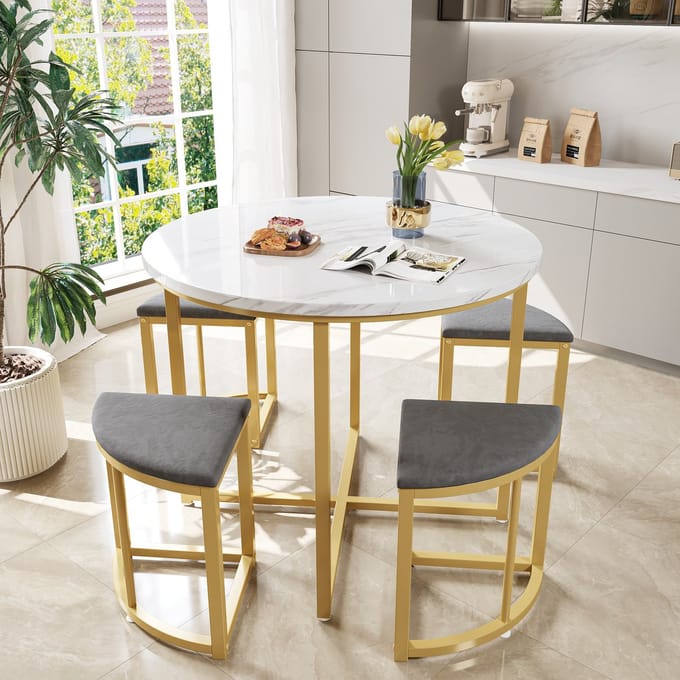 STILVORA Eetkamerset 80x80x75cm - Moderne Eettafel met Stoelen Set van 4 - Voor Thuisgebruik - MDF - Grijs