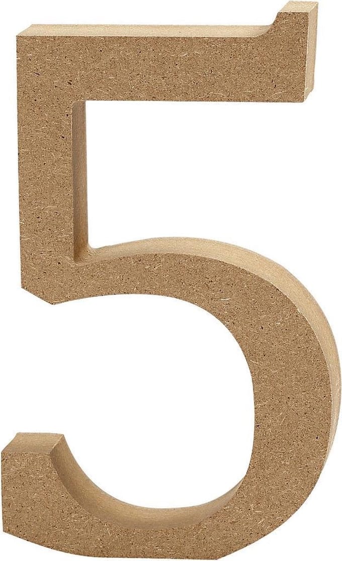 Cijfer, 5, H: 8 cm, dikte 1,5 cm, 1 stuk