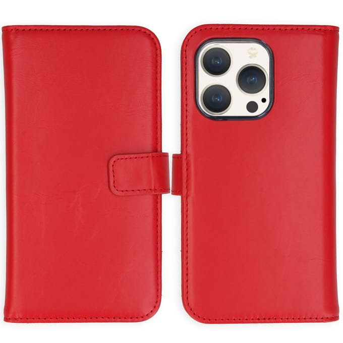 Selencia Hoesje - Geschikt voor Apple iPhone 15 Pro - Echt Lederen Bookcase - Rood