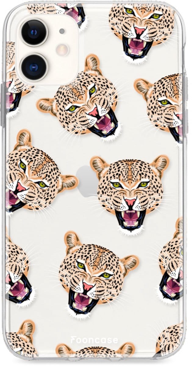 Fooncase Hoesje Geschikt voor iPhone 11 - Shockproof Case - Back Cover / Soft Case - Cheeky Leopard / Luipaard hoofden