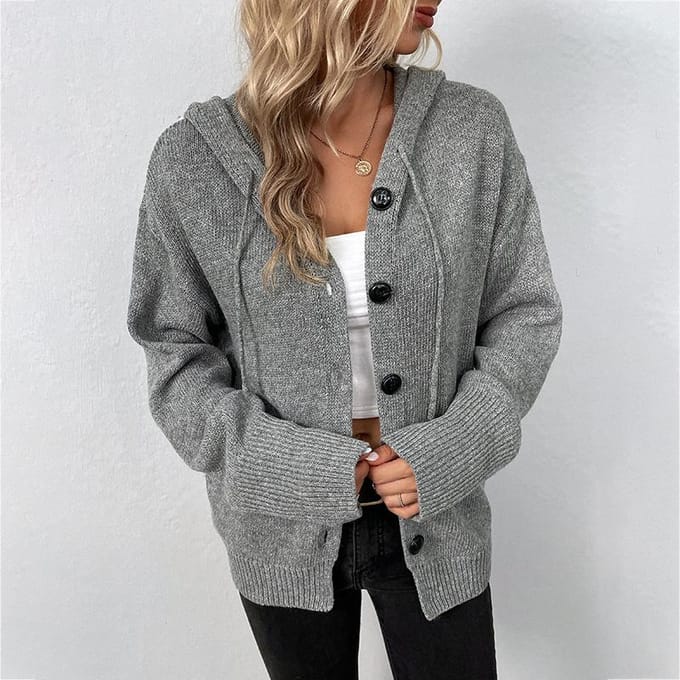 Cardigan à manches longues pour femmes, pull à capuche, mode coréenne, ample, surdimensionné, pull décontracté, automne hiver M gris