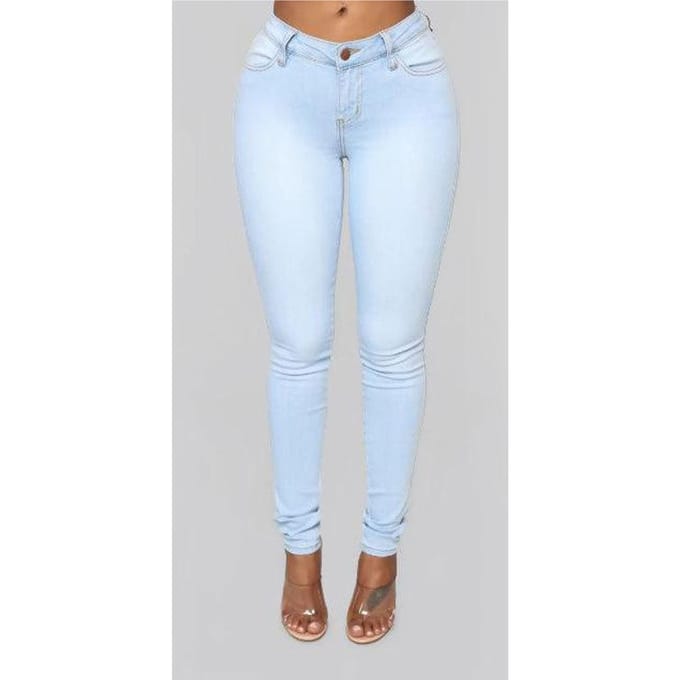 Pantalon crayon en Denim extensible taille haute pour femmes, mode d'été 3XL bleu clair