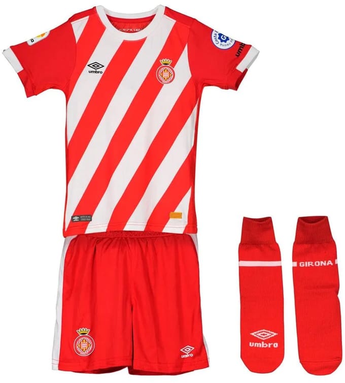 Umbro Girona Fc 18/19 Thuis Short Sleeve Junior Set Rood,Wit 24 Months-3 Years Kinderen