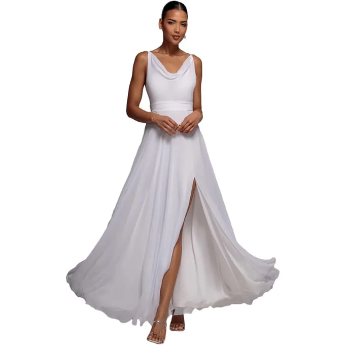 Drapé Chiffon Jurk met Gedraaide Schouderbanden Dames Goddiva Maxi