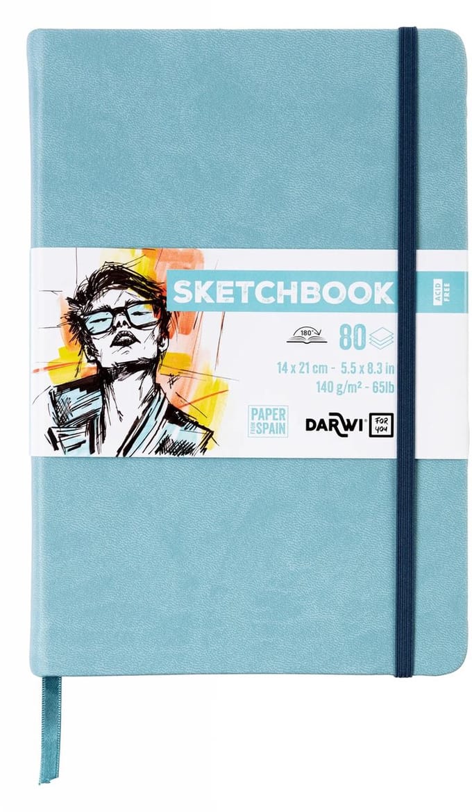 Darwi DFY - Schetsboek - A5 - 14 x 21 cm - 140 g - Blauw - 80 vellen