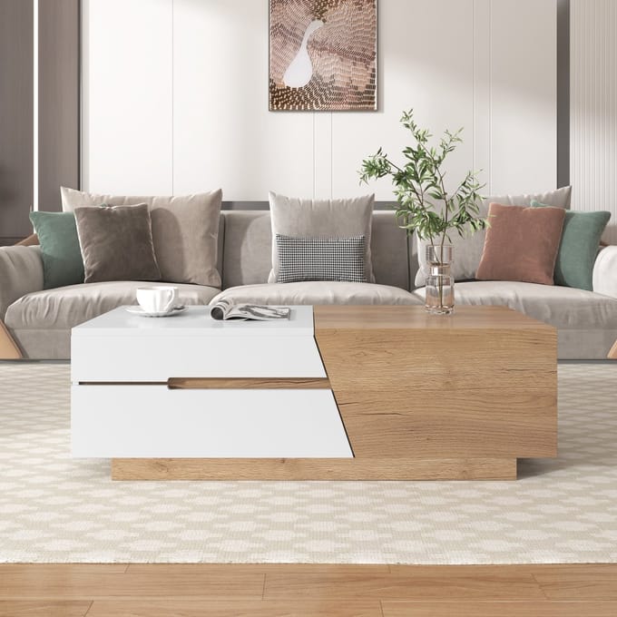 KOMHTOM Tafel met laden Uitschuifbare salontafel woonkamertafel bijzettafel met kleurblokstructuur
