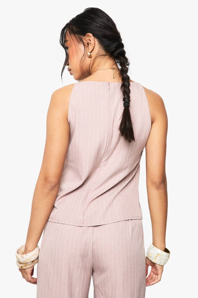 boohoo Dames Geweven Pinstripe High Neck Cami | Pink | Maat: 6