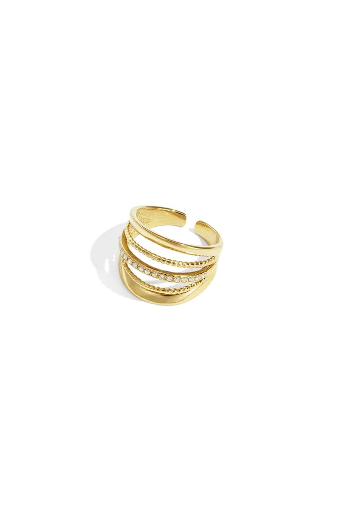 Gelaagde goudkleurige ring met steentjes -one size