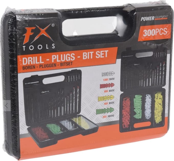 Boor- en bit set met pluggen 300 delig in handige koffer