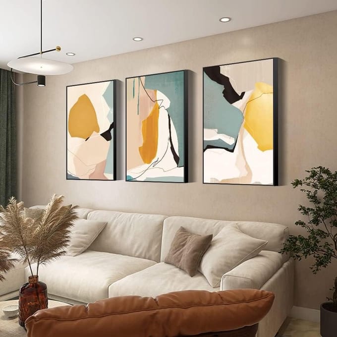 Wanddecoratie Set - Canvas Prints - Ruimte Verfraaien - Moderne Abstracte Stijl - 3 Delig 16x24 Inch - Wit