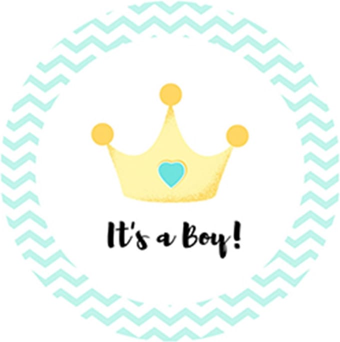 DW4Trading Geboorte Sticker It's A Boy Kroontje Mintgroen-wit - Envelop - Sluitsticker -  Babyshower - 24 Stuks – Ø 4,5 cm
