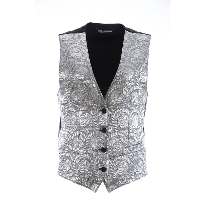 Dolce & Gabbana Vrouwen Zilver Brokaat Mouwloze Metallic Top