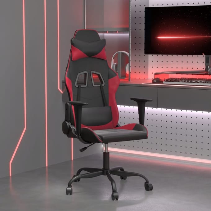 vidaXL - Massage - gamestoel - kunstleer - zwart - en - wijnrood