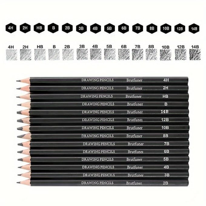 14 stuks Professionele Schetspotloodset 4H-14B Studenten Schetspotloden voor Kunst Schilderen gray