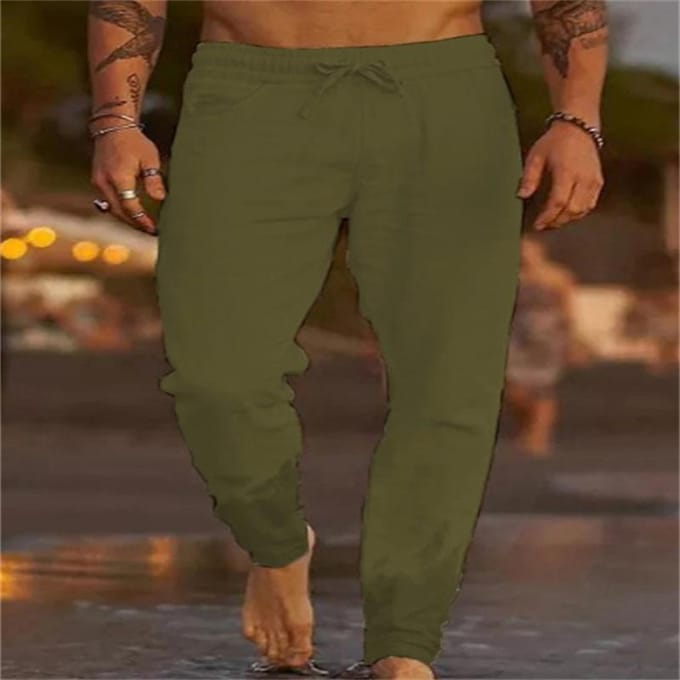 Pantalon long en coton et lin à taille élastique pour homme, pantalon décontracté ample S blanc