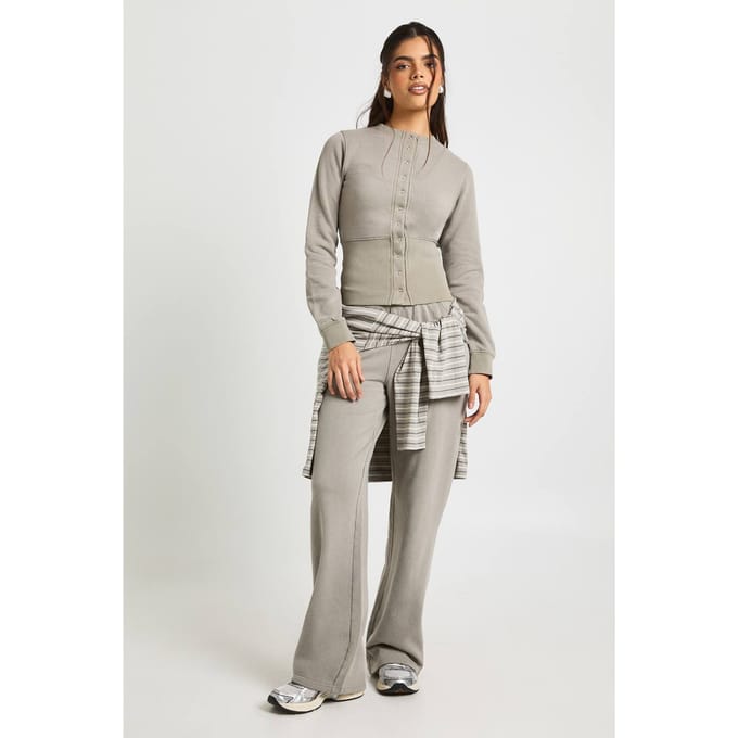 boohoo Dames Gewassen diepe zoom popper bomber sweatshirt trainingspak | Kaki | Maat: Small