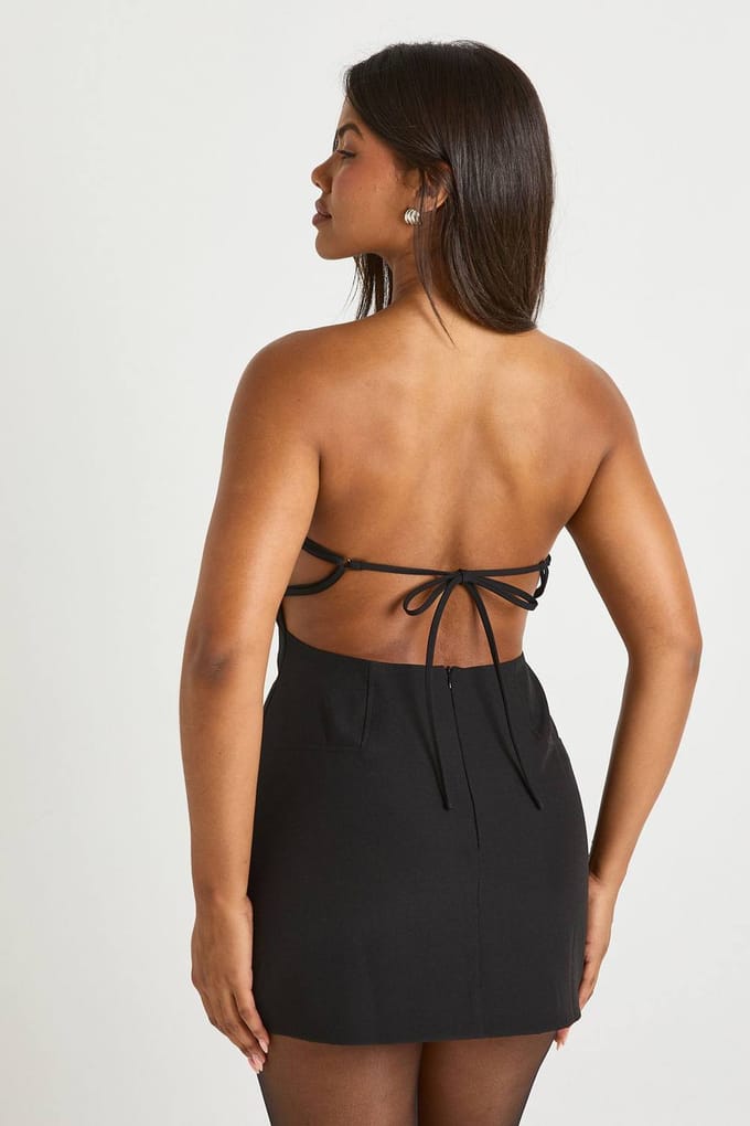 boohoo Dames Bandeau A-lijn Mini Jurk | Zwart | Maat: 40