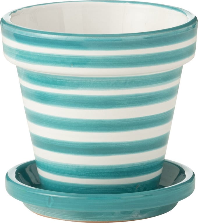 J-Line bloempot Granada Stripes Handmade + Painted - keramiek - aqua - small - Ø 21 cm
