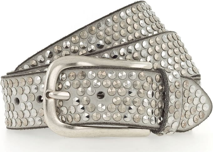 b.belt Leren riem Zoe Silver Stud Belt W105 Light Grey Lichtgrijs