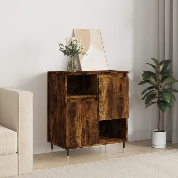 vidaXL - Dressoir - 60x35x70 - cm - bewerkt - hout - gerookt - eikenkleurig