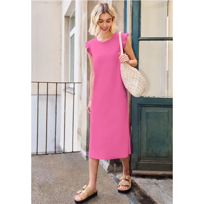 Midi-jurk met ronde hals in effen kleur