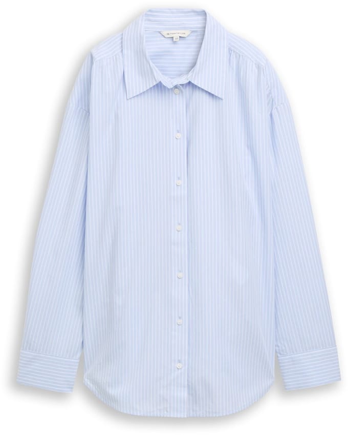 Tom Tailor - Losvallende popeline blouse - Maat 44 - mid blue white stripe