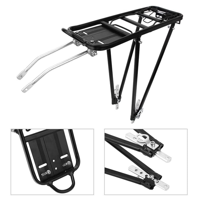 Verstelbaar Fiets Achterrek van Aluminiumlegering Fiets Toerdrager voor Schijf V-Rembevestiging black