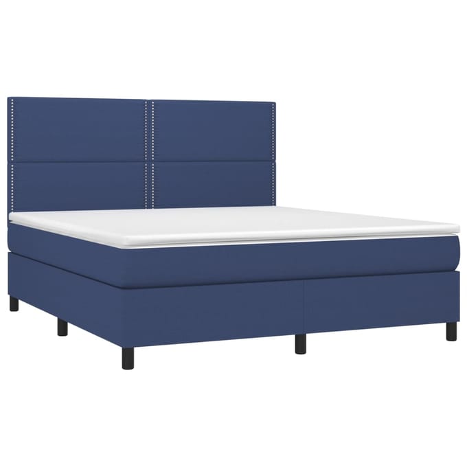 vidaXL - Boxspring - met - matras - en - LED - stof - blauw - 180x200 - cm
