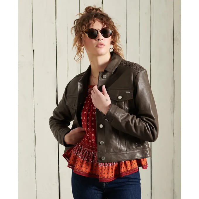 Superdry Stateside Leren Truckerjas voor dames