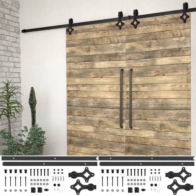 vidaXL - Beslagsets - voor - schuifdeur - 2 - st - 183 - cm - staal - zwart