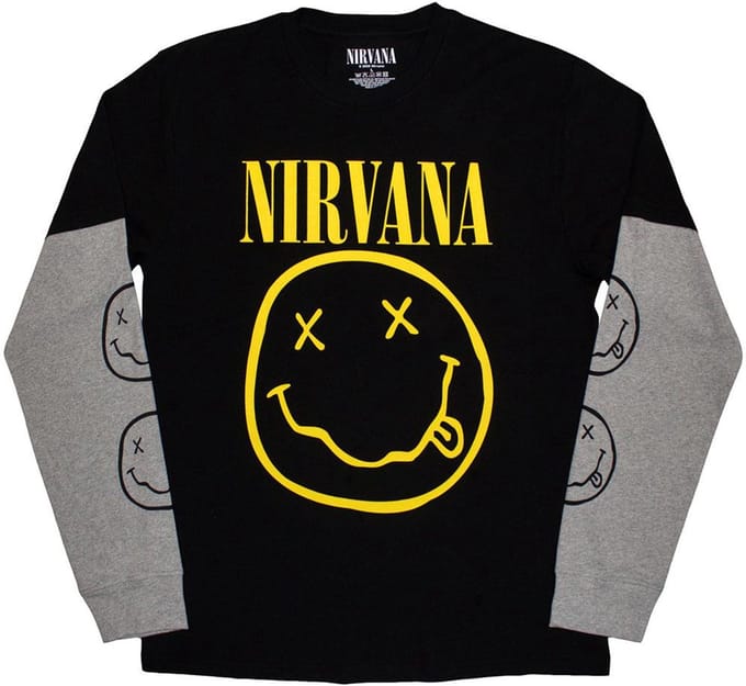 Nirvana - Yellow Happy Face Longsleeve shirt - L - Zwart/Grijs