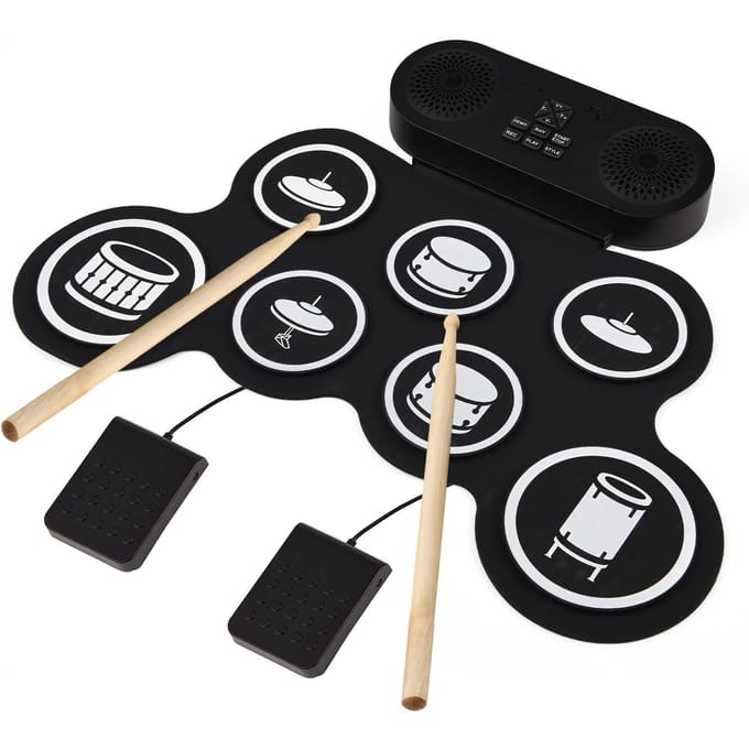 Elektronische drumset Handroll drumset 7 pads met dubbele luidspreker 7 drumstijlen 6 ritmes 10 demo zwart