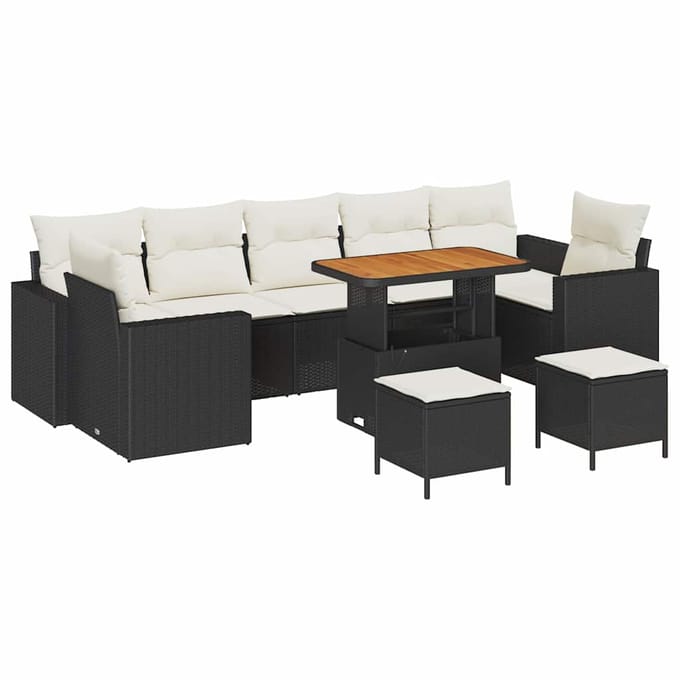 vidaXL - Tuinbank - Set - 10 - st - Zwart - poly - rattan