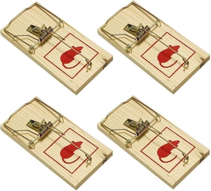 Benson Muizenval / rattenval - 4x - extra groot - hout/metaal - muizenvallen/muizenklemmen