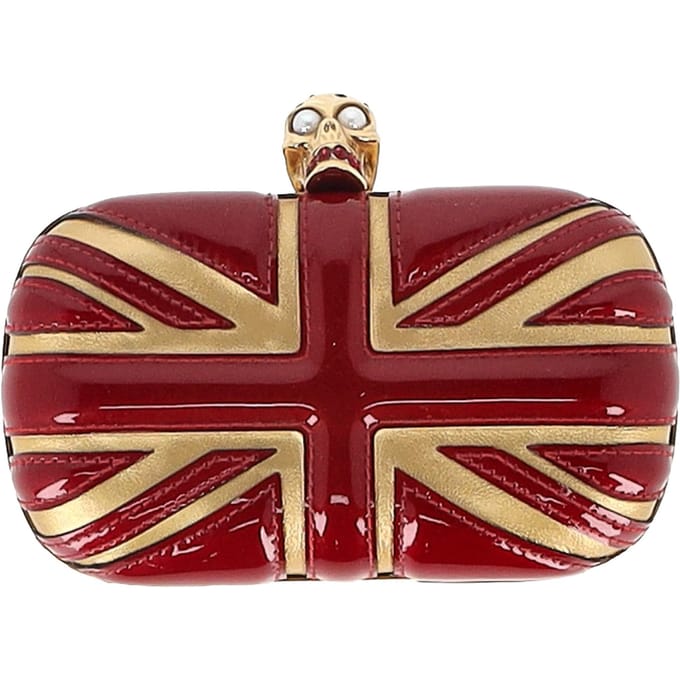 Alexander McQueen Britannia Skull Box Clutch Handtas in Rood Gelakt Leer