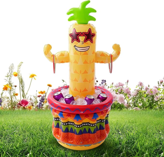 Opblaasbare Koeler - Ananas Drankhouder - Feestdecoratie Buiten - Tropisch Thema - 122 cm - Geel