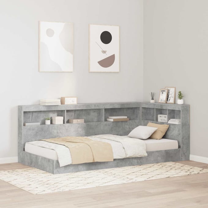 vidaXL - Opberghoofdbord - Beton - Grijs - Bewerkt - hout