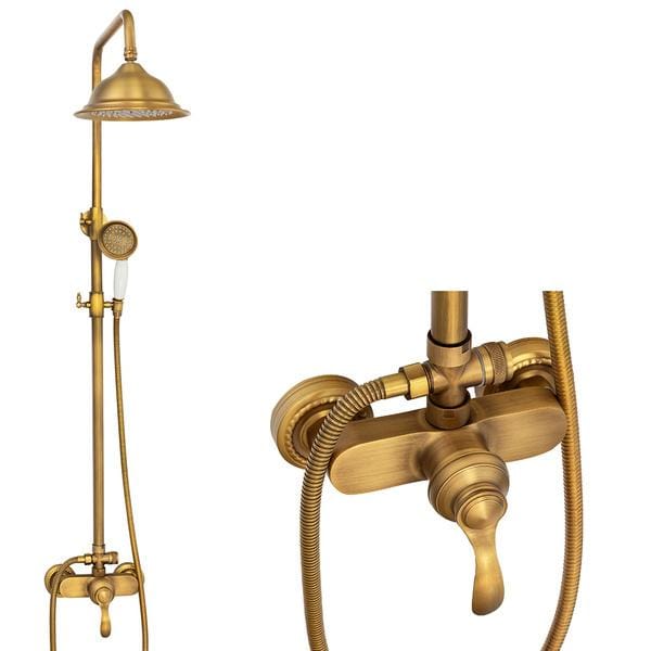 SILLA Regendouche Set - Retro ééngreeps Doucheset - Uittrekbare Doucheset met Handdouche + Regendouchekop - Antiek Koper