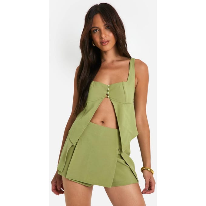 boohoo Dames Button Up Split Hem Longline Top | Green | Maat: 14