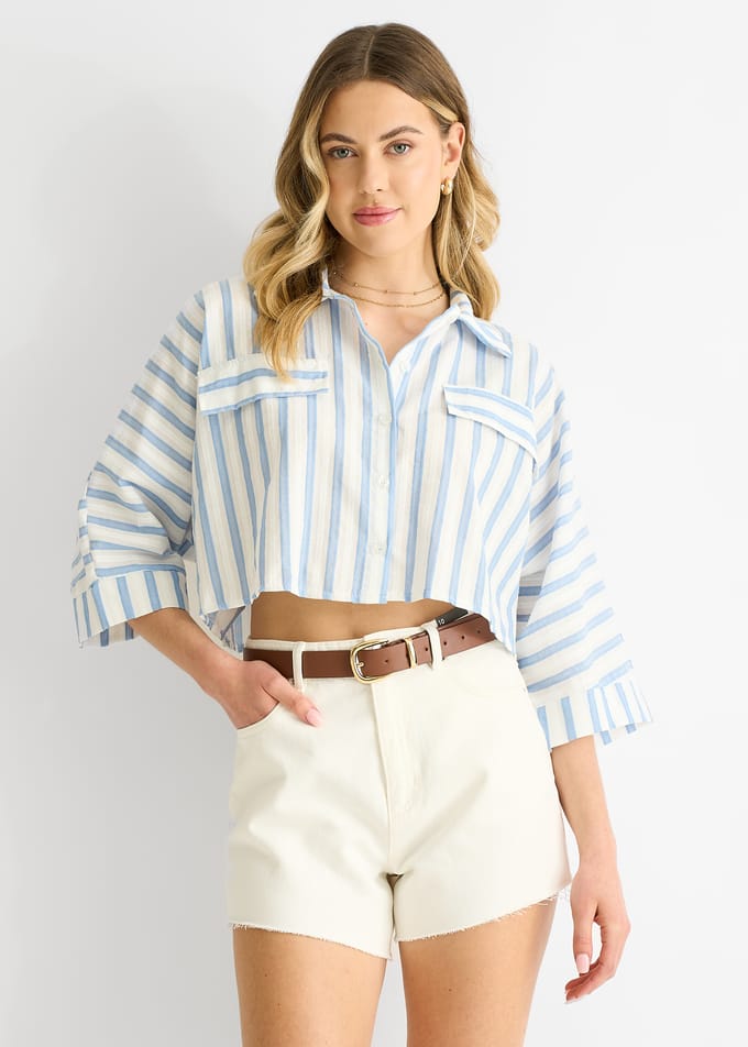 Oversized katoenen shirt met blauwe strepen
