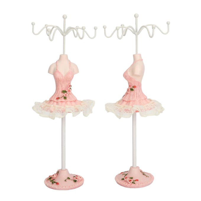 Oorbellen Ketting Prinsessenjurk Standaard Display Hars Menselijk Model Sieraden Organizer Roze roze