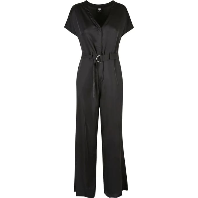 Urban Classics - Satin Wide Leg Belt Jumpsuit - M - Zwart