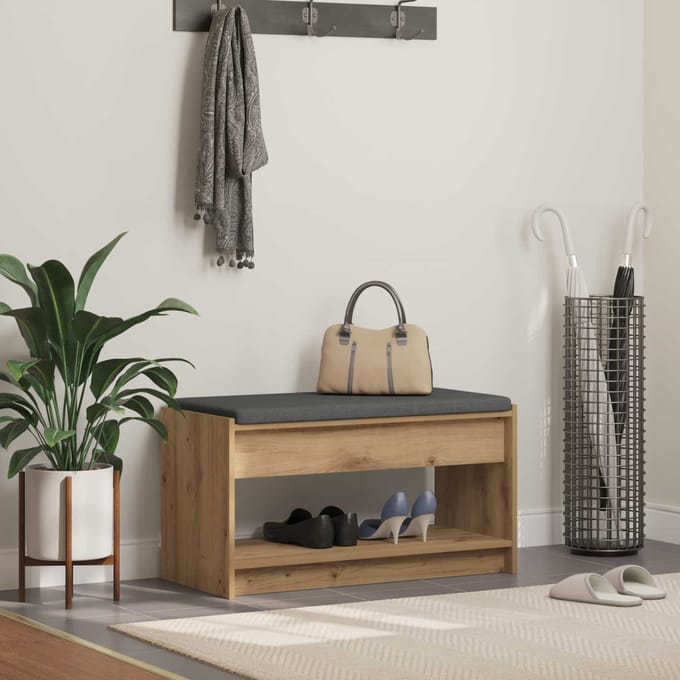 vidaXL - Hallenbank - Artisan - Eik - 83 - x - 38 - x - 45 - cm - Geengineerd - Hout - en - Stof