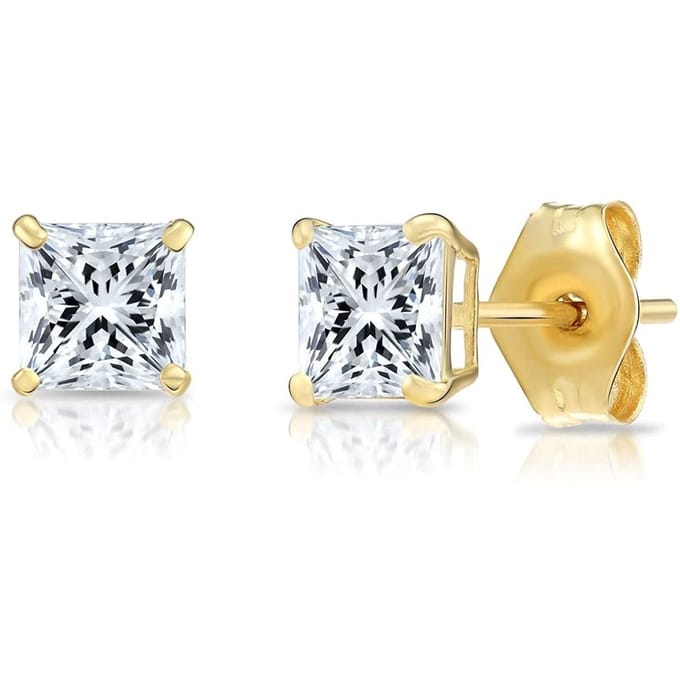 Square Cut Earrings 4mm Gold 14K