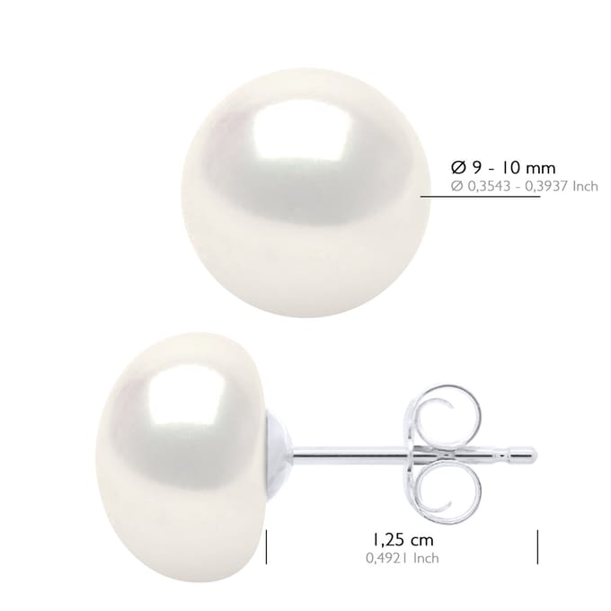 Oorbellen Wit Goud - Echte Gecultiveerde Zoetwaterparels Knop 9-10 mm
