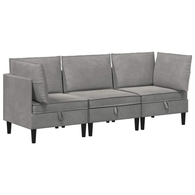 vidaXL - Woonkamer - Meubelset - 3 - st - Lichtgrijs - Fluweel