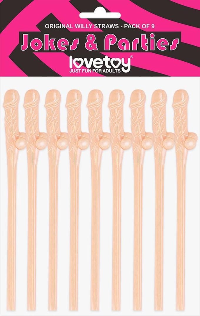 Lovetoy - Herbruikbare Piemel Drinkrietjes - Beige-roze - 9 stuks