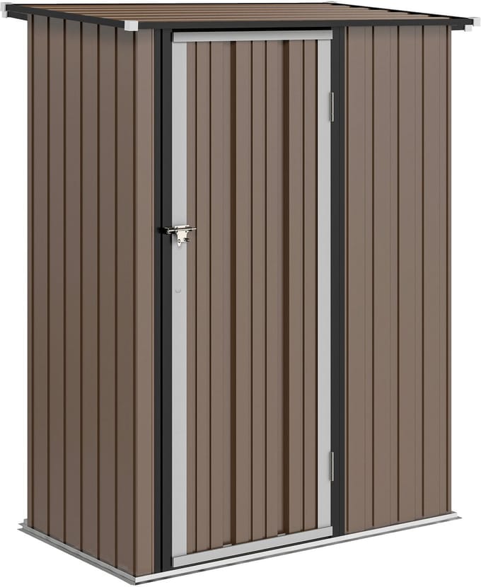 Outsunny Garden Storage Shed-Staal-142L x 84B x 177/189H cm-Bruin