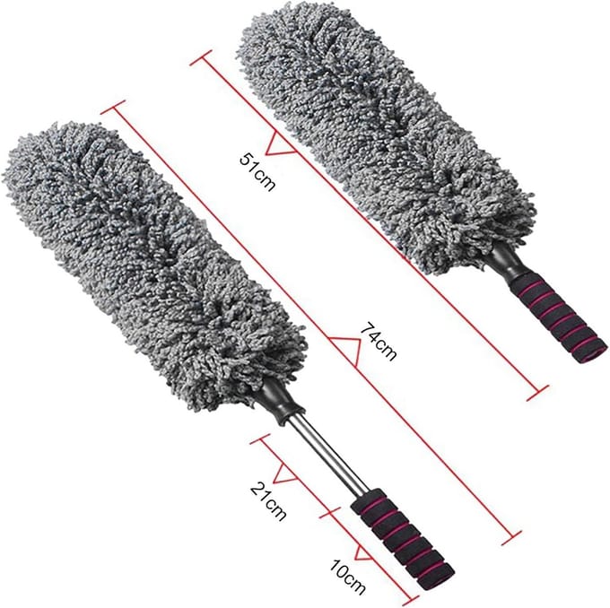 Autostofdoek Borstel - Microvezel Reiniger - Auto Poetsen - Uitschuifbaar Telescoop - 48 cm - Grijs